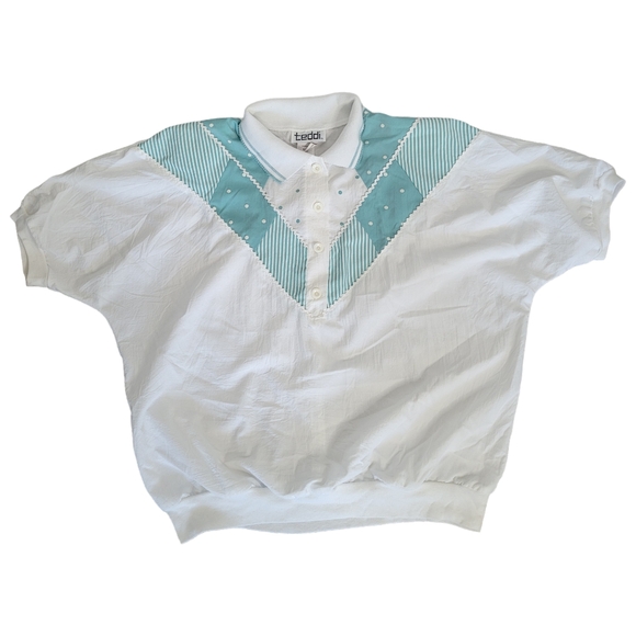 Vintage 80's green and white 2 piece summer outfit size large - Picture 2 of 12